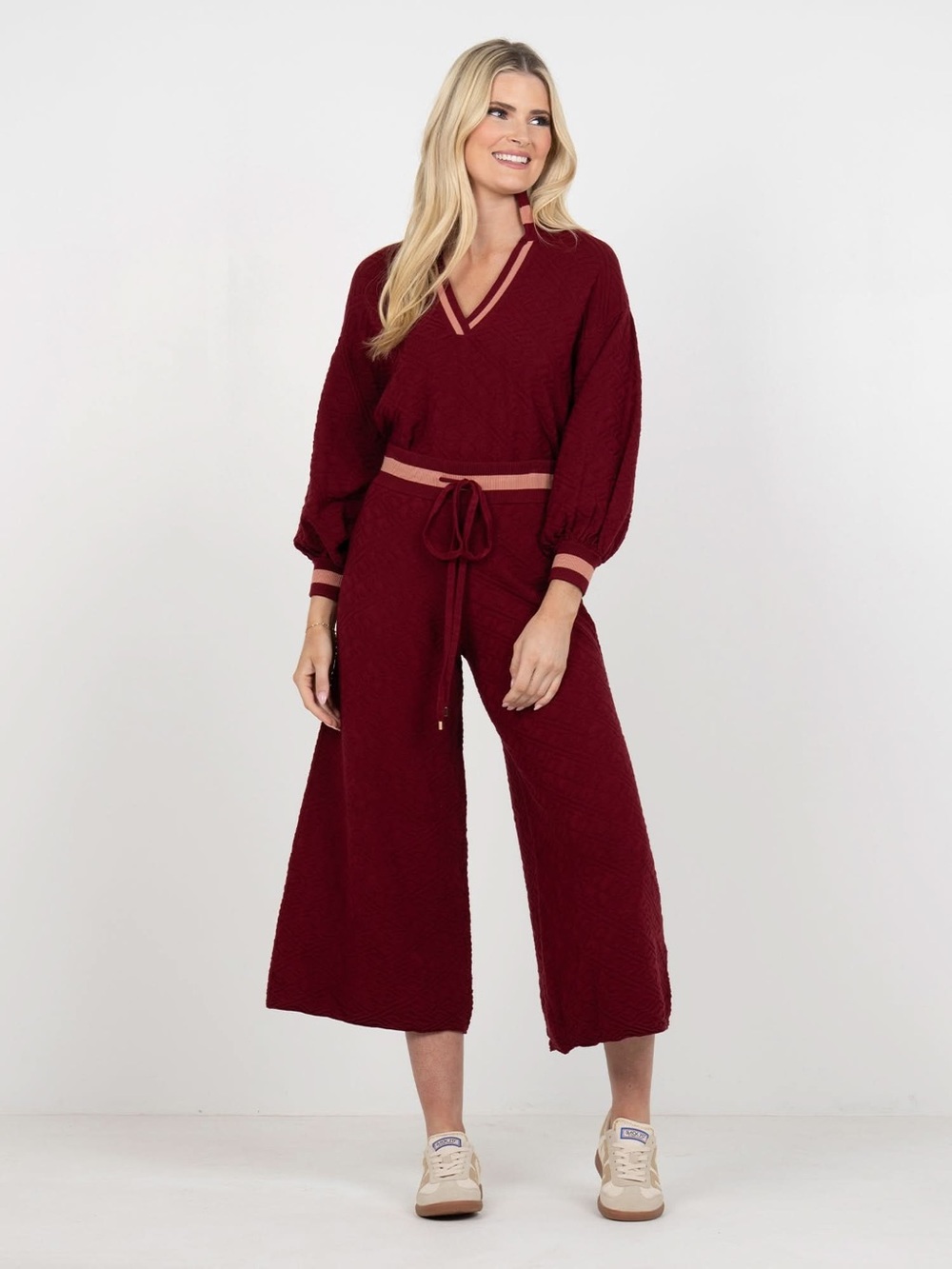 Emily McCarthy Teddy Crop Trouser in Merlot Monogram